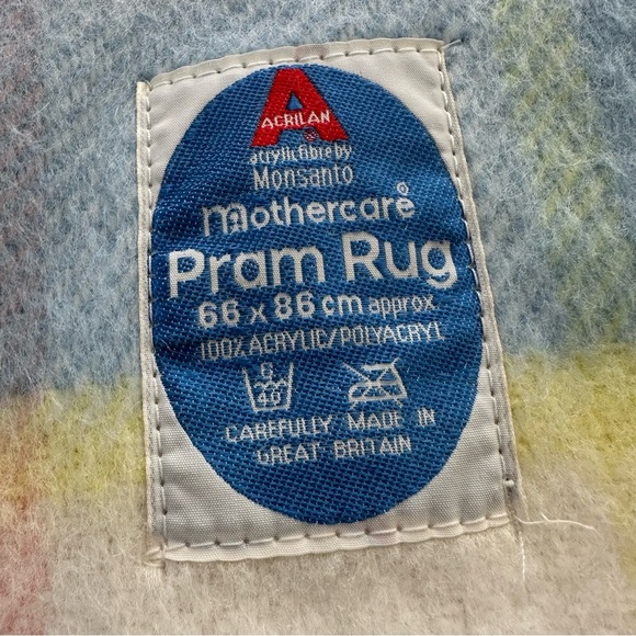 Vintage Mothercare Acrylic Plaid Unisex Baby Blanket Pram Blue Pink Acrilan - Picture 3 of 3